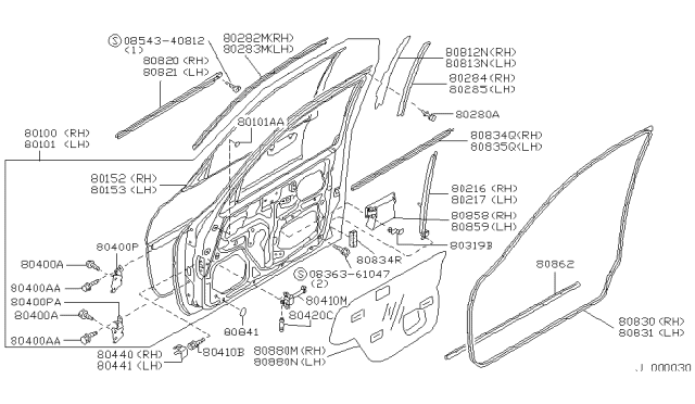 1995 Infiniti J30 Sash Assy-Front Door,Rear RH Diagram for 80216-10Y00