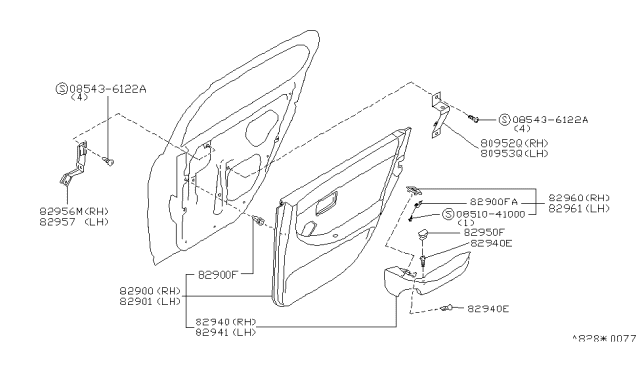 1994 Infiniti J30 Rear Door Armrest, Left Diagram for 82941-10Y00