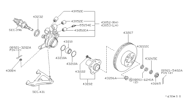 1993 Infiniti J30 Ball Joint Assembly-HICAS Diagram for 55154-0P800