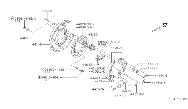 1995 Infiniti J30 Brake Shoe Set Diagram for 44060-0P025