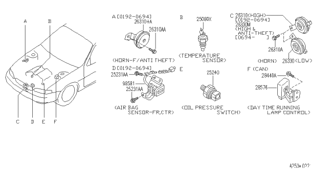 1995 Infiniti J30 Horn Assy-Electric Low Diagram for 25620-10Y60