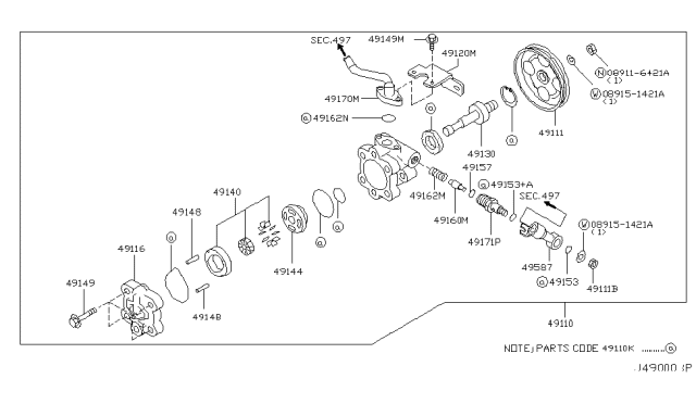 2007 Infiniti FX35 Power Steering Pump Assembly Diagram for 49110-CG200
