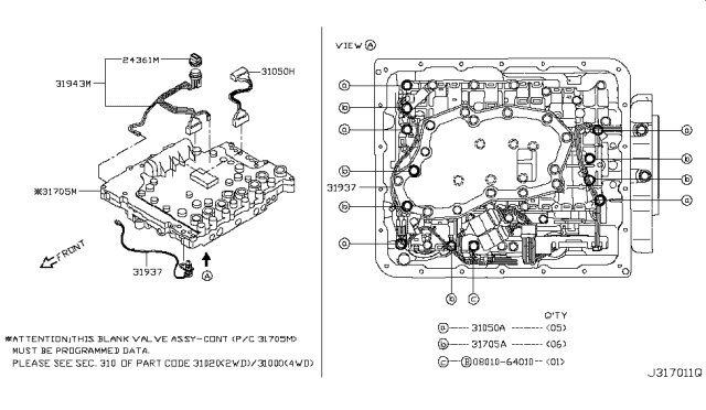 2007 Infiniti FX35 Control Blank Valve Assembly Without Programming Diagram for 31705-61X4C