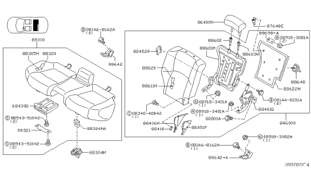 2003 Infiniti FX35 Rear Seat Cup Holder Assembly Diagram for 88741-CG002
