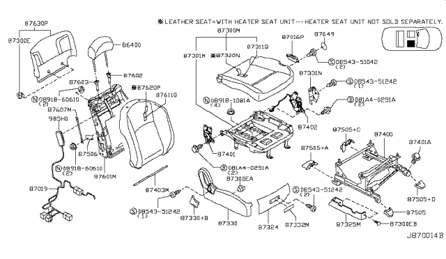 2004 Infiniti FX35 Front Seat Switch Assembly, Right Diagram for 87016-CG000