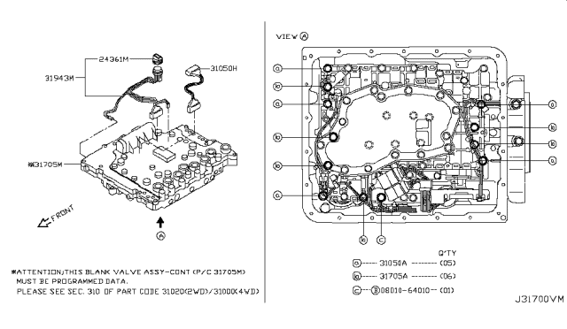 2005 Infiniti FX35 Control Blank Valve Assembly Without Programming Diagram for 31705-91X8B