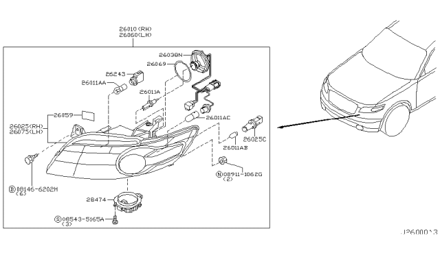 2004 Infiniti FX35 Headlamp Housing Assembly, Right Diagram for 26025-CG000
