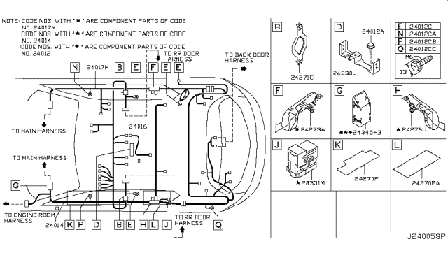2007 Infiniti FX35 Harness Assembly-Body Diagram for 24014-CL72A
