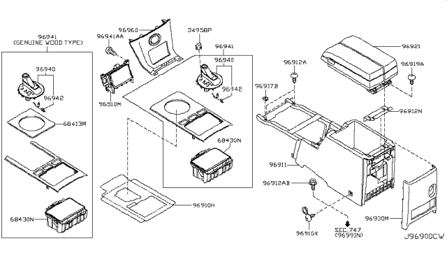 2007 Infiniti FX35 Console Box Lid Diagram for 96920-CL85A