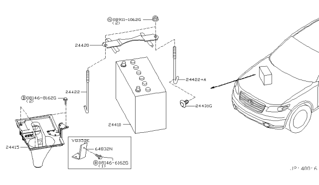 2005 Infiniti FX45 Clamp - Battery Cover Diagram for 24432-AA000