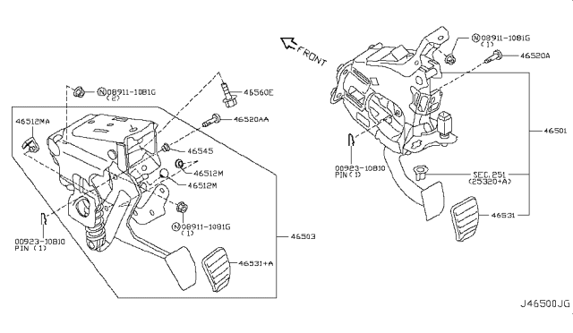 2011 Infiniti G37 Brake & Clutch Pedal Diagram 1