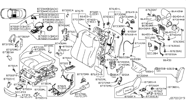 2014 Infiniti Q60 Front Seat Switch Assembly, Left Diagram for 87066-JK60A