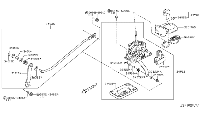 2012 Infiniti G37 Knob Assembly-Control Lever Auto Diagram for 34910-JK13A
