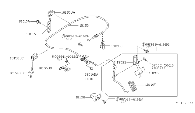 2000 Infiniti G20 Pad-Accelerator Pedal Diagram for 18016-4F100