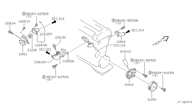 1999 Infiniti G20 Housing Thermostat Diagram for 11061-64Y02