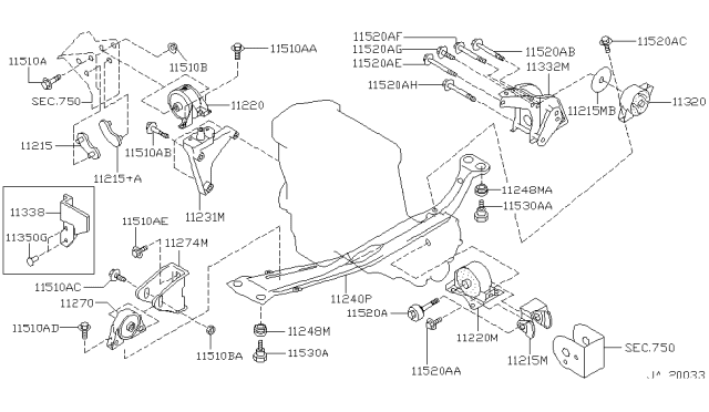 1999 Infiniti G20 Insulator-Engine Mounting,Front Diagram for 11210-2J200