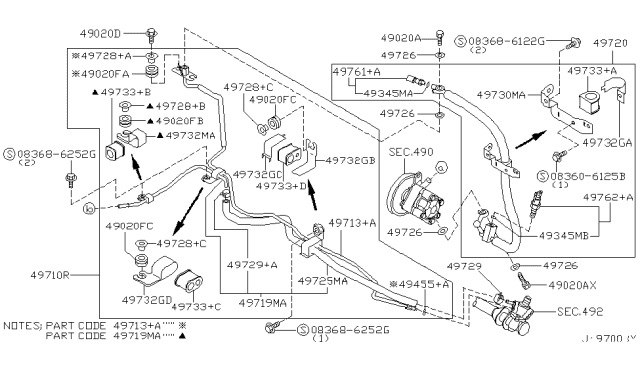 2002 Infiniti G20 Power Steering Hose & Tube Set Diagram for 49710-7J120