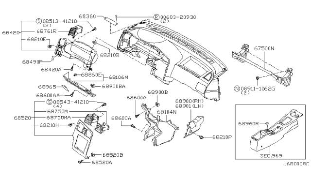 2001 Infiniti G20 Cover-Instrument Lower,LH Diagram for 68921-6F200