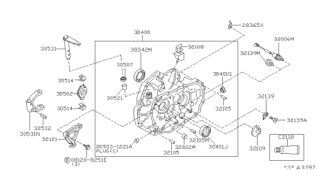 2000 Infiniti G20 Neutral Position Switch Assembly Diagram for 32006-51J60