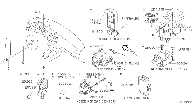 2002 Infiniti G20 Switch Assembly-Remote Diagram for 28268-7J107