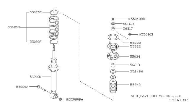 2002 Infiniti G20 Rear Suspension Bound Bumper Assembly Diagram for 55240-0M310