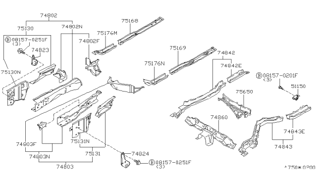 2000 Infiniti G20 Extension-Front Side Member,Rear LH Diagram for 751A5-7J100