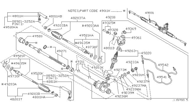 2001 Infiniti G20 Power Steering Rack Assembly Diagram for 49271-3J600