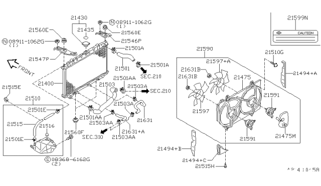 2001 Infiniti G20 Radiator Assembly Diagram for 21410-6J107