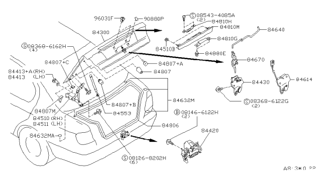 2000 Infiniti G20 Bumper-Trunk Lid Diagram for 84840-15U00