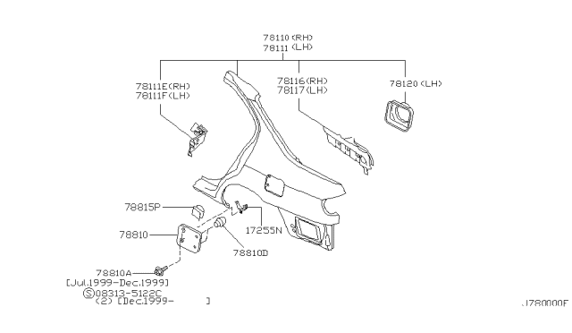 1999 Infiniti G20 Fender-Rear,RH Diagram for 78100-7J135