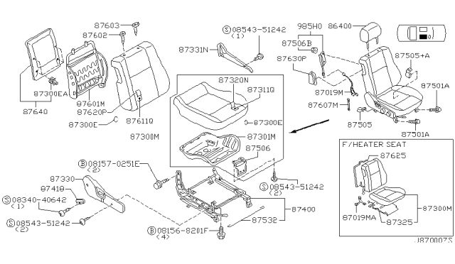 2001 Infiniti G20 Harness-Front Seat Diagram for 87019-6J905