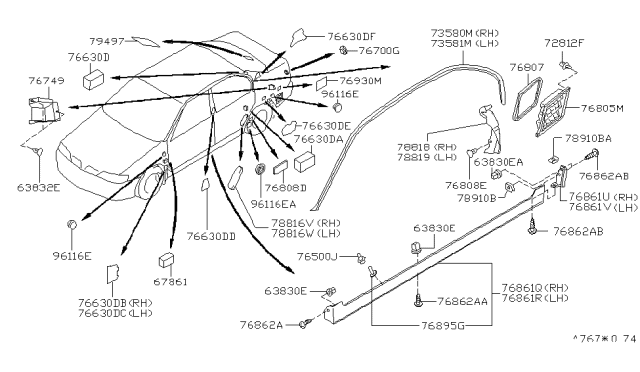 2000 Infiniti G20 Mudguard-Center,Front RH Diagram for 76852-3J121
