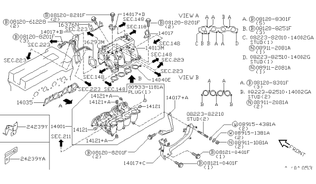 1999 Infiniti G20 Support-Manifold Diagram for 14017-78J67