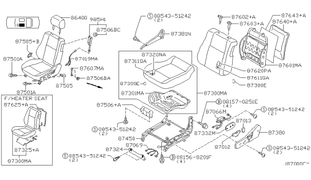 2001 Infiniti G20 Front Seat Switch Assembly, Left Diagram for 87066-2Y000