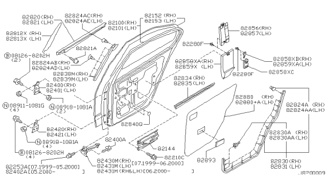 2000 Infiniti G20 Pad Rear DOOROUTER,RH Diagram for 82858-7J101