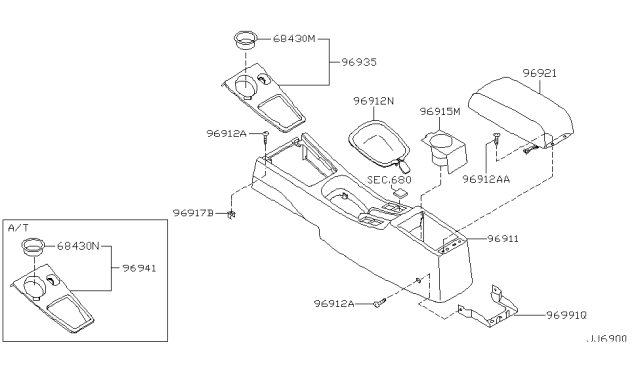 2001 Infiniti G20 Boot-Console Diagram for 96935-4J900