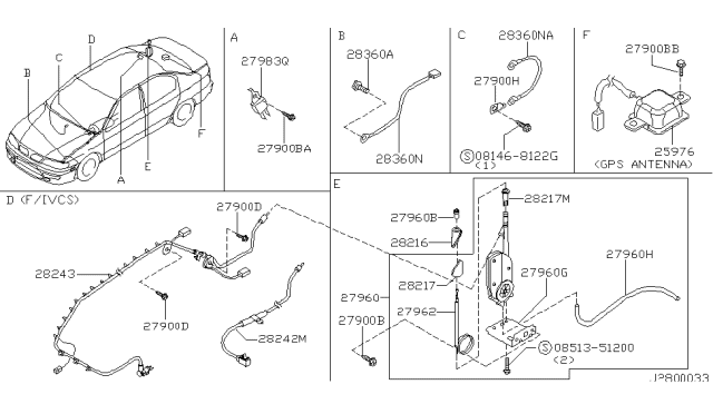 2000 Infiniti G20 Antenna Assembly-Global Positioning System Diagram for 25975-7J400