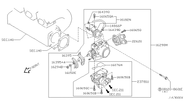 2000 Infiniti G20 Chamber Assy-Throttle Diagram for 16118-4M210