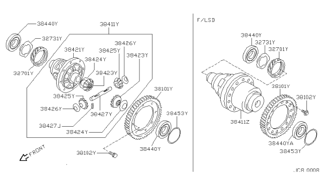 2002 Infiniti G20 Washer-Thrust,Side Gear Diagram for 38424-D2112