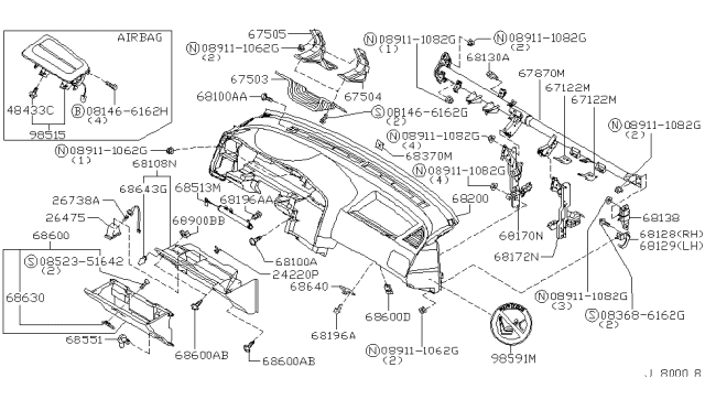2000 Infiniti G20 Protector Assembly-Knee, Inner Diagram for 67504-7J100