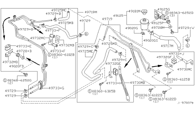 2000 Infiniti G20 Power Steering Suction Hose Assembly Diagram for 49717-7J100