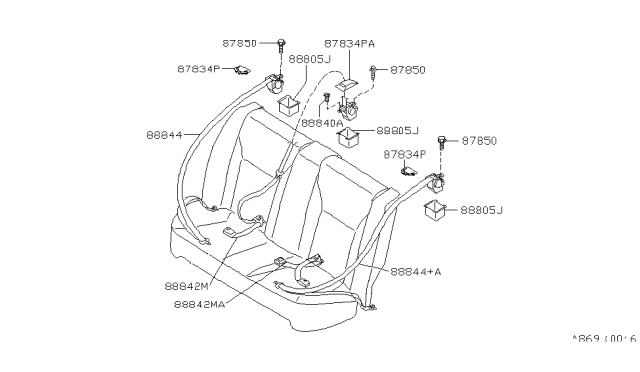 1999 Infiniti G20 Belt Assembly-Rear Seat Tongue Diagram for 88844-7J103