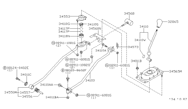 1999 Infiniti G20 Transmission Control & Linkage Diagram 1