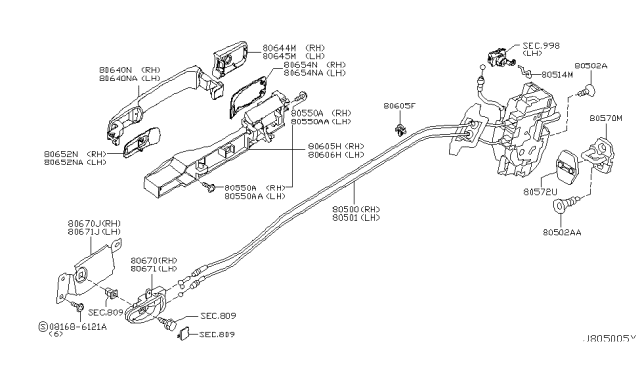 2004 Infiniti G35 Front Door Lock & Remote Control Assembly, Left Diagram for 80501-AM802
