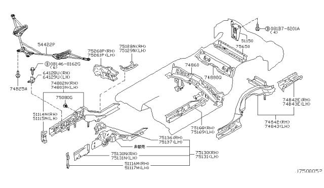 2003 Infiniti G35 Member Assembly-Rear Cross Center Diagram for 75650-AM610
