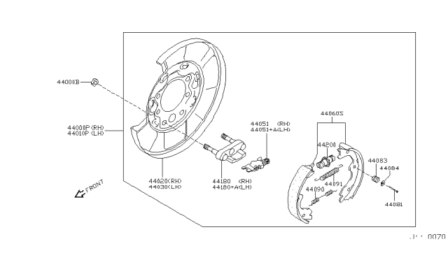 2005 Infiniti G35 Rear Brake Plate Assembly, Right Diagram for 44020-EG010