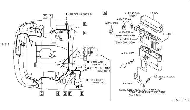 2003 Infiniti G35 Harness Assy-Engine Room Diagram for 24012-AC000