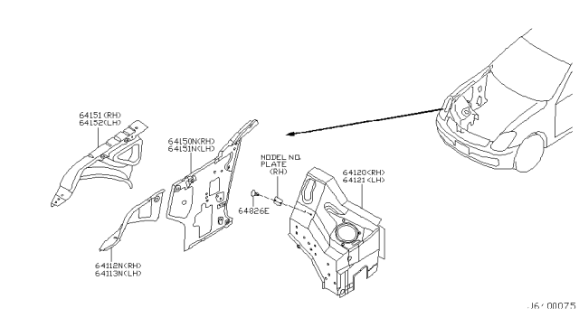 2004 Infiniti G35 Hood Ledge & Fitting Diagram 2