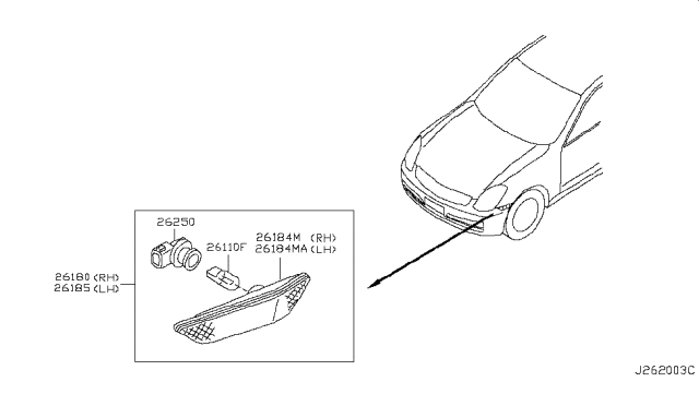 2004 Infiniti G35 Body Assembly - Front Side Marker Diagram for 26184-AL520