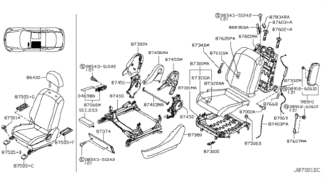 2005 Infiniti G35 Device-RECLINING,L Seat Outside Diagram for 87451-AM301